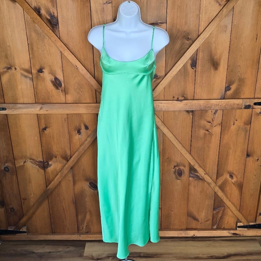 Zara Mint Green Satin Midi Slip Camisole Dress Backless Strappy Womens S Chic - Picture 2 of 16